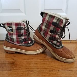 Sorel Tivoli Red Plaid Sherpa Duck Boots Size 10